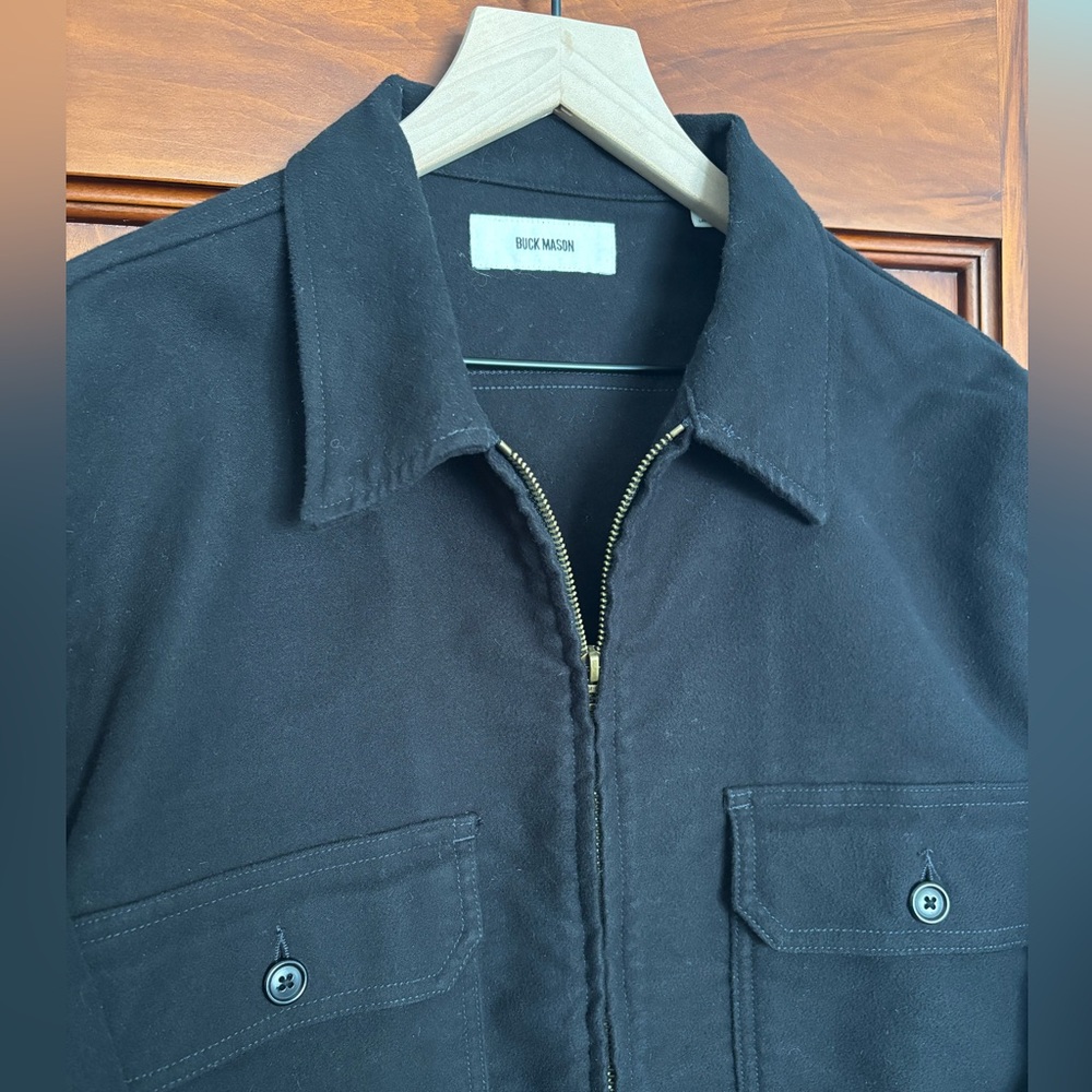 Buck Mason Black Sueded Moleskin Chore Coat with Brass Zipper (Large) - Picture 2 of 6